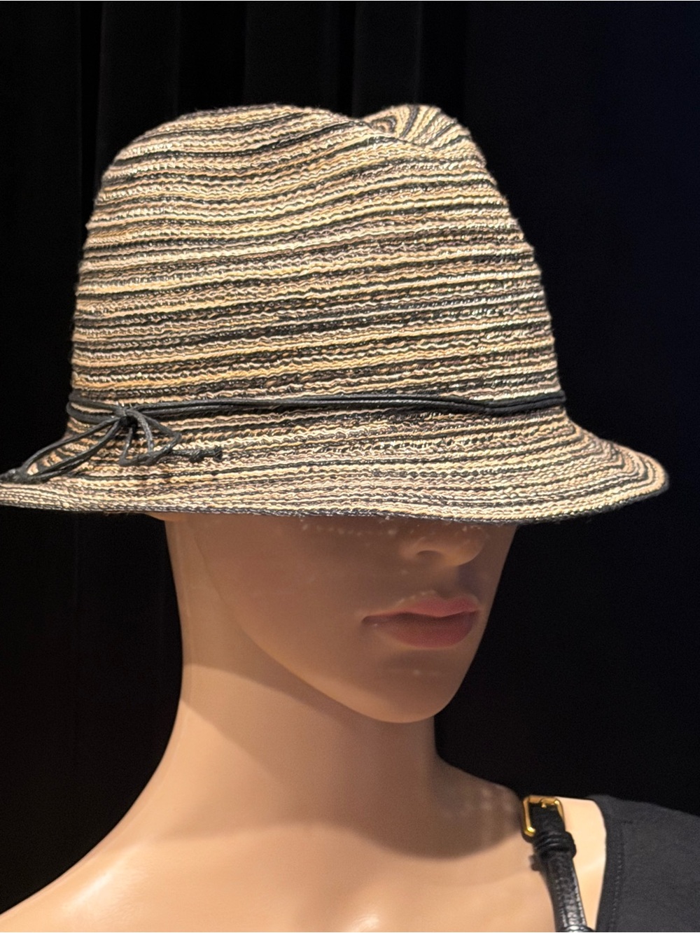 Striped Straw Fedora Hat in Natural/Black - Unbranded